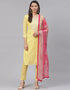Yellow Chanderi Cotton Pant Salwar Suit Closure View