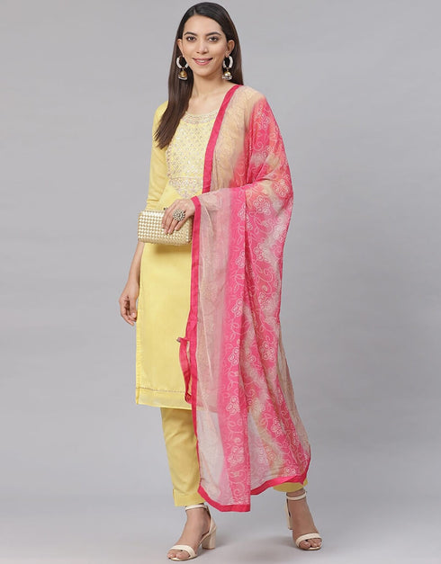 Yellow Chanderi Cotton Pant Salwar Suit
