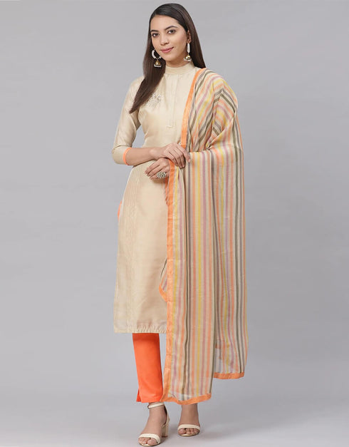 Beige Chanderi Cotton Pant Salwar Suit Closure View