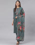 Dark Grey Chanderi Cotton Pant Salwar Suit Closure View