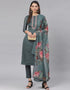 Dark Grey Chanderi Cotton Pant Salwar Suit
