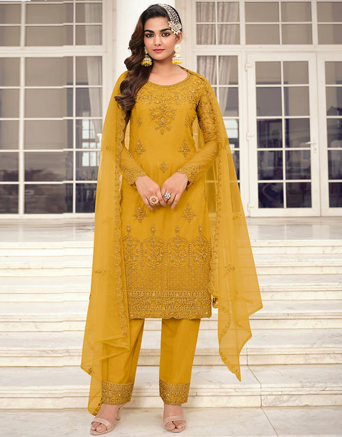 Yellow Butterfly Net Pant Suit