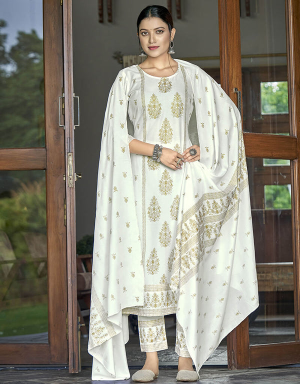 White Heavy 14Kg Rayon Pant Suit