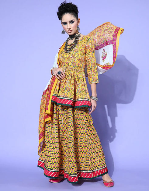 Yellow Pure Coton Lehenga Suit Closure View