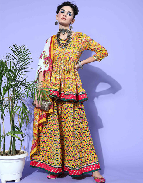 Yellow Pure Coton Lehenga Suit