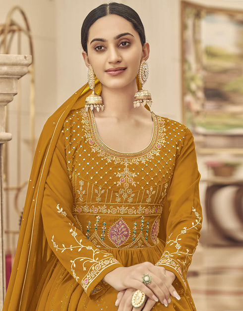 Yellow Heavy Fox Georgette Anarkali Salwar Suit Closure View