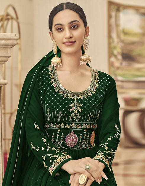 Green Heavy Fox Georgette Anarkali Salwar Suit Closure View