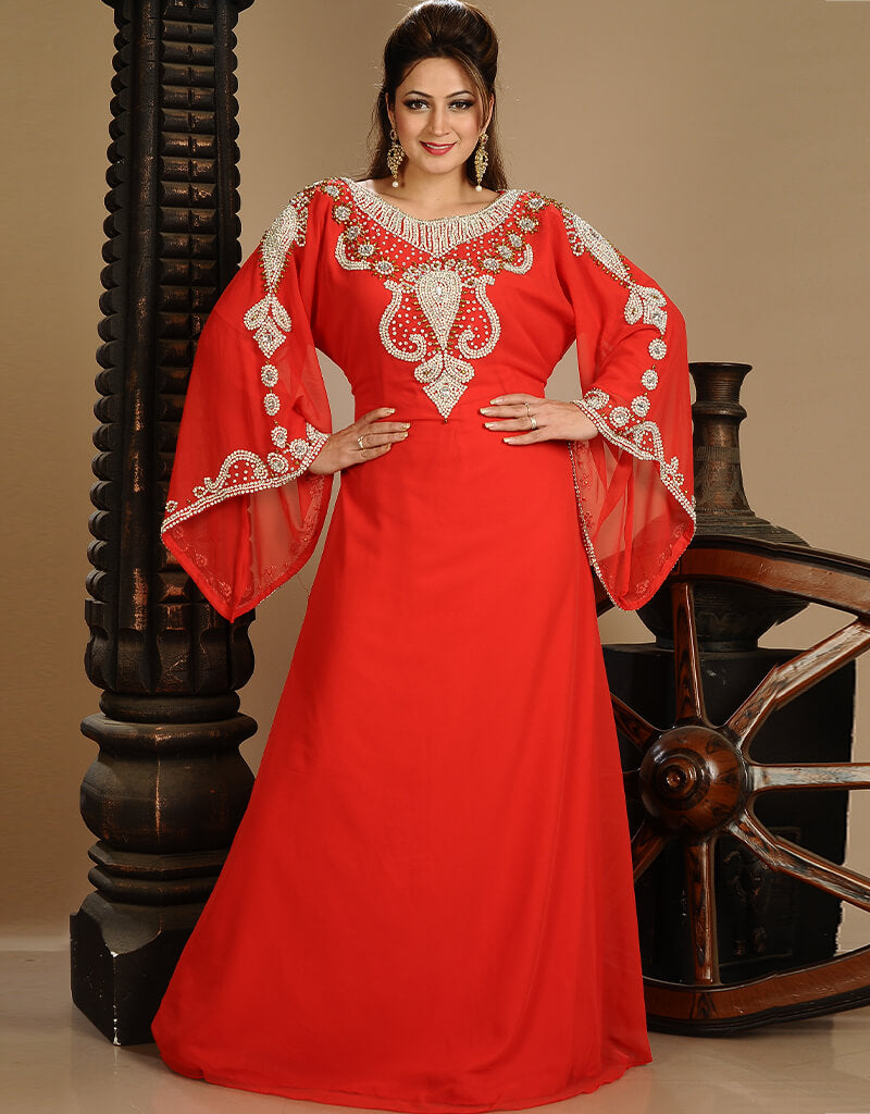 Islamic Red Georgette Hand Embroidery Party Wear Kaftan main image 0