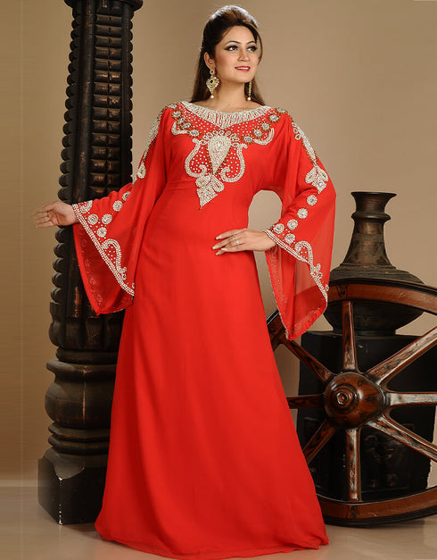 Chic Red Georgette Hand Embroidery Party Wear Kaftan