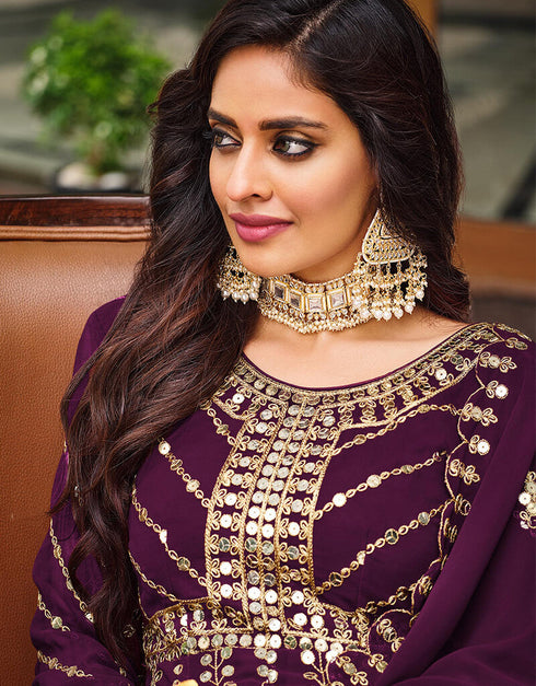 Purple Real Georgette Anarkali Suit Closure View