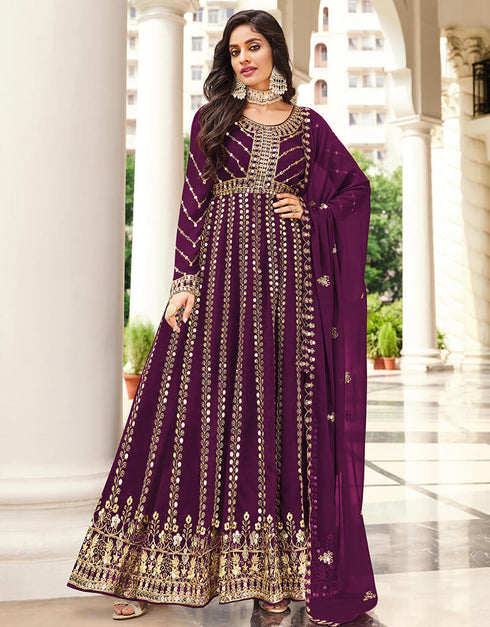 Purple Real Georgette Anarkali Suit