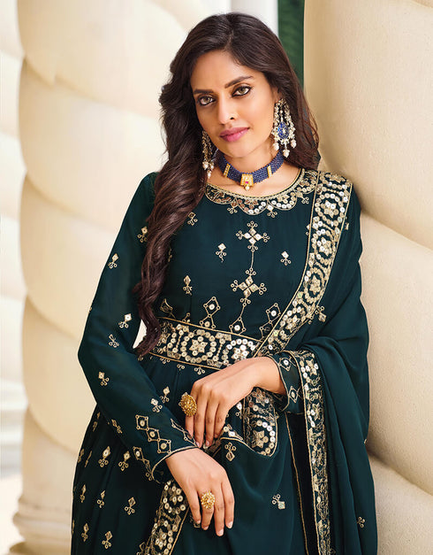 Teal Real Georgette Anarkali Suit Closure View