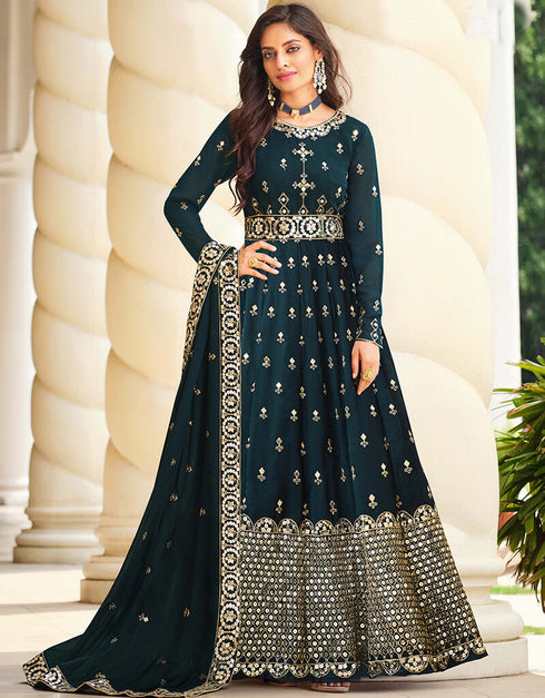 Teal Real Georgette Anarkali Suit