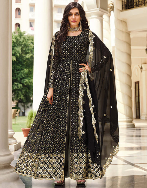 Black Real Georgette Anarkali Suit