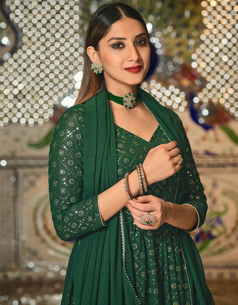 Green Real Georgette Lehenga Suit Closure View