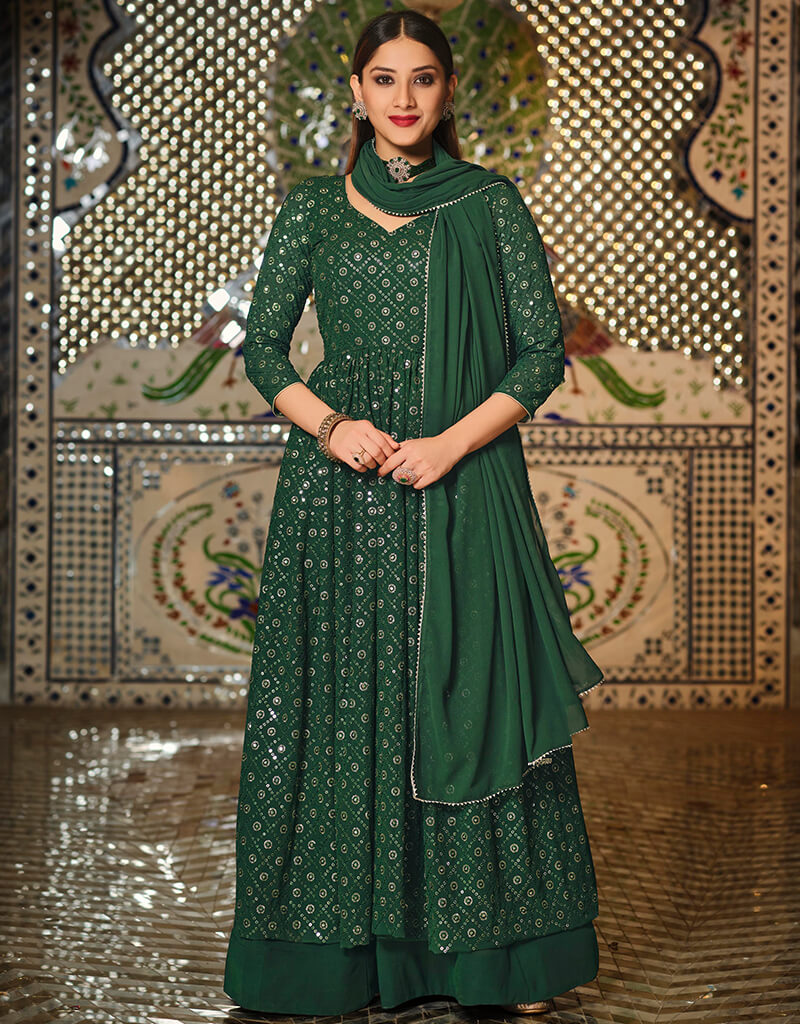 Army Green Lehenga style Suit Faux Georgette main image 1