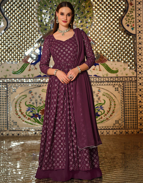 Wine Real Georgette Lehenga Suit