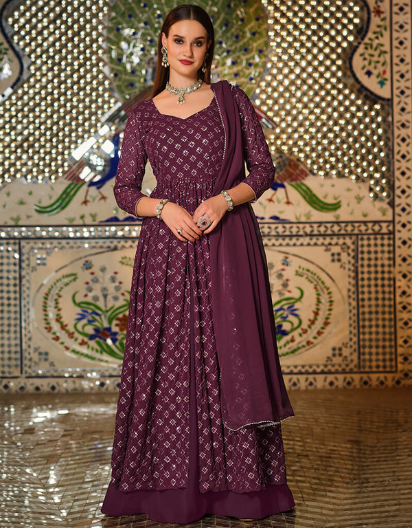 Wine Real Georgette Lehenga Suit