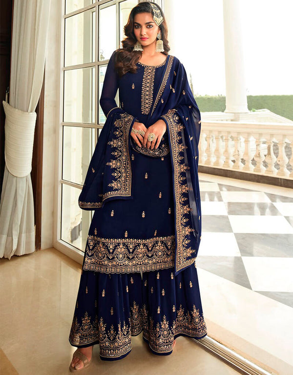 Black Pearl Palazzo style Salwar Kameez Semi-Stitched Salwar Kameez Salwar Kameez in Embroidered, Beeds & Lace Work