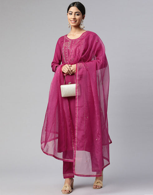 Pink Chinon Pant Suit