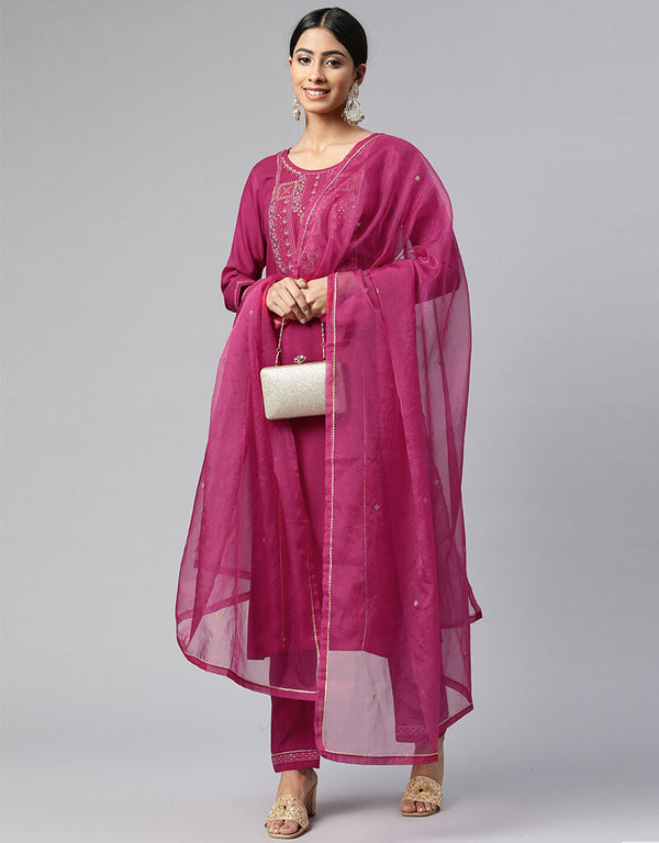 Pink Chinon Pant Suit