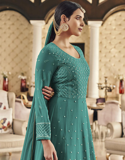 Light Rama Fox Georgette Lehenga Salwar Suit Closure View