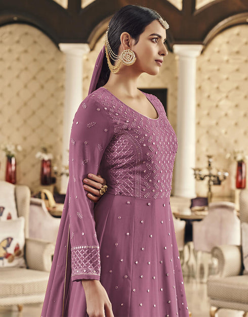 Light Purple Fox Georgette Lehenga Salwar Suit Closure View
