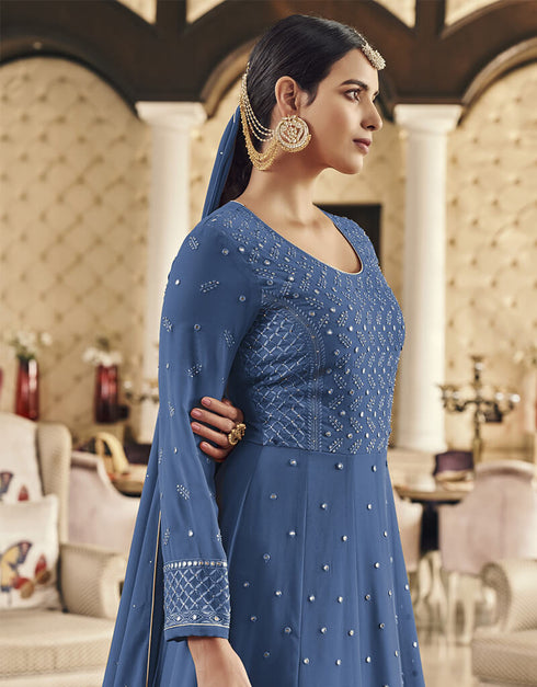 Blue Fox Georgette Lehenga Salwar Suit Closure View