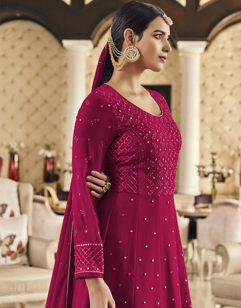 Magenta Fox Georgette Lehenga Salwar Suit Closure View