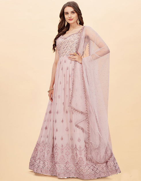 Baby Pink Heavy Fox Georgette Anarkali Salwar Suit Closure View