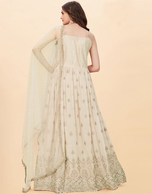 Cream Heavy Fox Georgette Anarkali Salwar Suit Back View