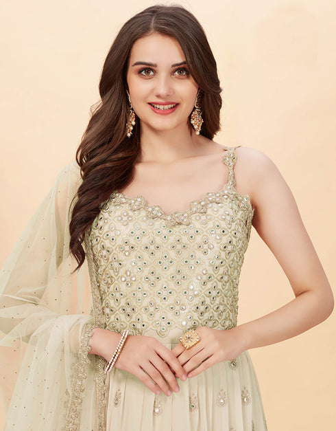 Cream Heavy Fox Georgette Anarkali Salwar Suit Salwar Kameez