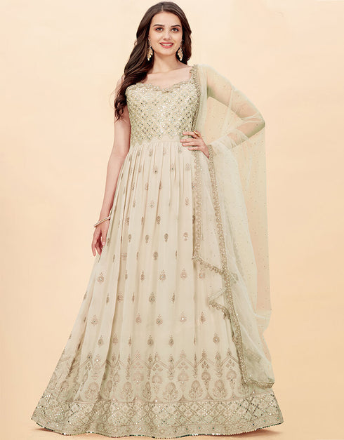 Cream Heavy Fox Georgette Anarkali Salwar Suit