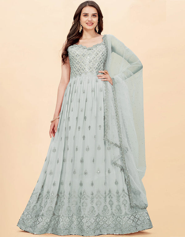 Grey Heavy Fox Georgette Anarkali Salwar Suit