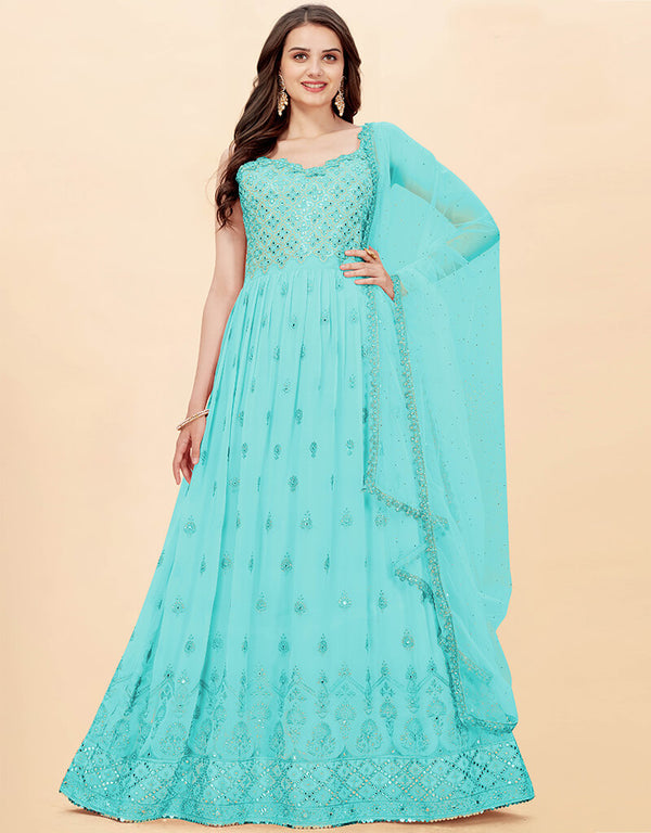 Sky Blue Heavy Fox Georgette Anarkali Salwar Suit