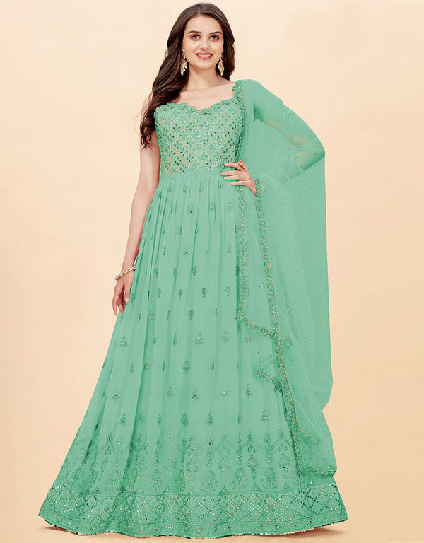 Light Green Heavy Fox Georgette Anarkali Salwar Suit