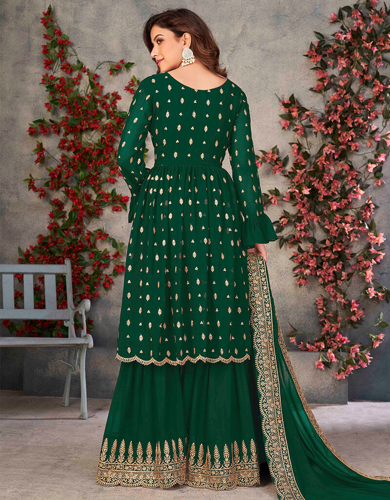 Green Pure Fox Georgette Palazzo Suit