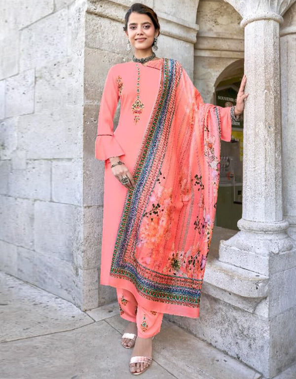Pink Heavy 14 Kg Rayon Pant Salwar Suit