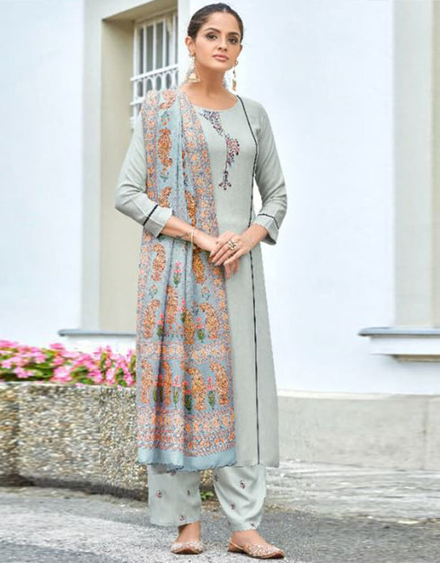 Gray Heavy 14 Kg Rayon Pant Salwar Suit