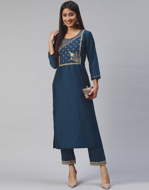 Teal Muslin Pant Suit