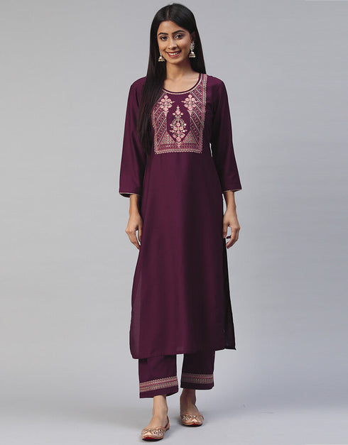 Wine Muslin Pant Suit