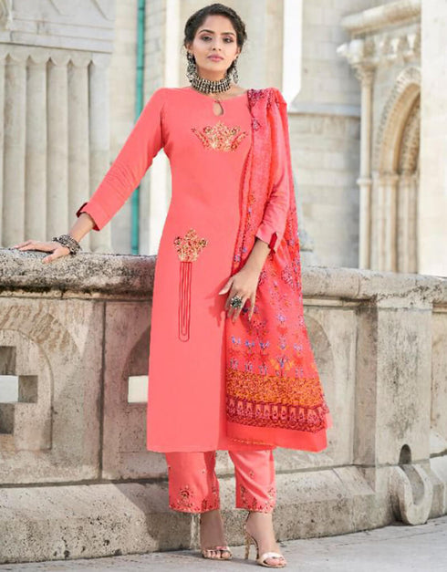 Pink Heavy 14 Kg Rayon Pant Salwar Suit