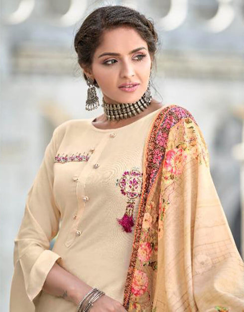 Beige Heavy 14 Kg Rayon Pant Salwar Suit Closure View