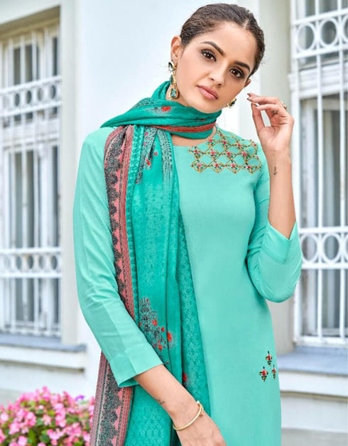 Blue Heavy 14 Kg Rayon Pant Salwar Suit Closure View