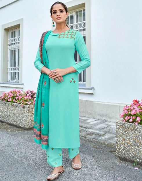 Blue Heavy 14 Kg Rayon Pant Salwar Suit