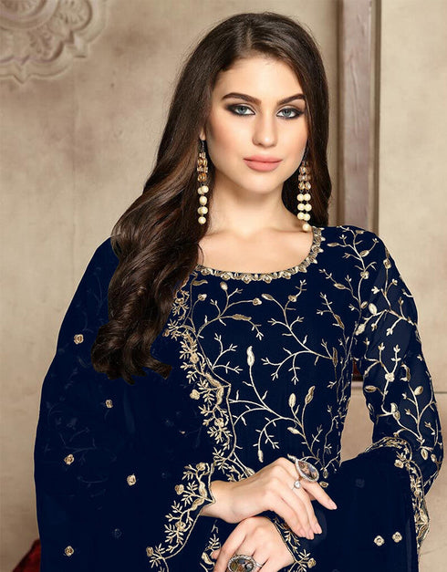 Blue Fox Georgette Anarkali Salwar Suit Closure View