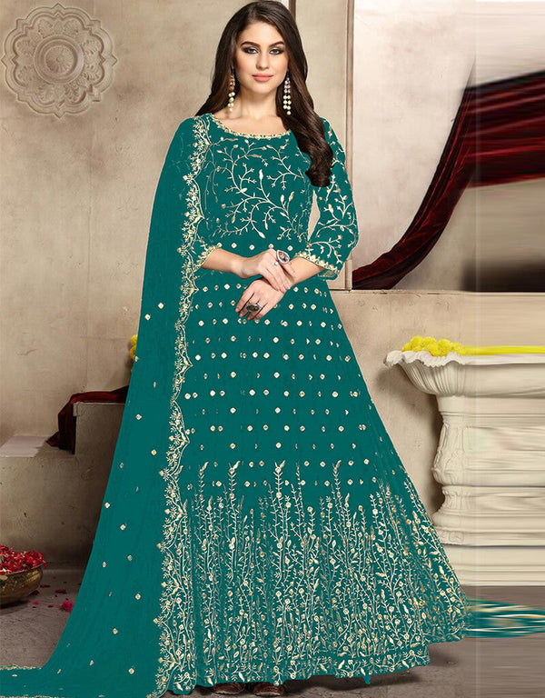 Sky Blue Fox Georgette Anarkali Salwar Suit
