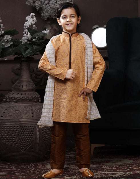 Peach Kurta Pajama Cotton Printed
