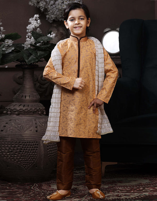 Peach Kurta Pajama Cotton Printed