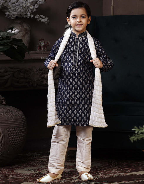 Navy Blue Kurta Pajama Cotton Printed